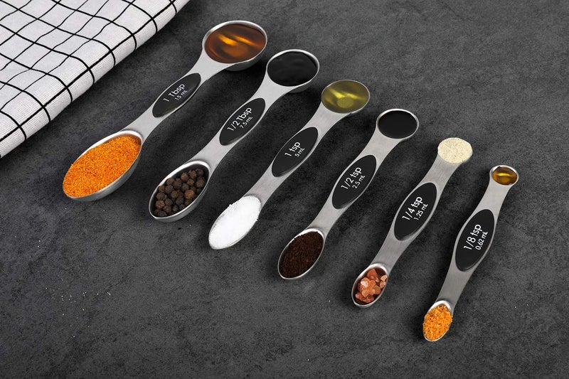 YellRin Magnetic Measuring Spoons Set of 6 Stainless Steel Dual Sided Stackable Teaspoon for Measuring Dry and Liquid Ingredients - Image 5